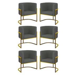 Kit 06 Cadeiras Poltrona Sala Quarto Base Gold Veludo Cinza