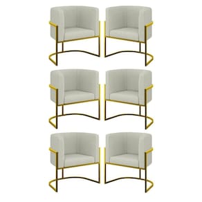 Kit 06 Cadeiras Poltrona Sala Quarto Base Gold Bouclê Bege