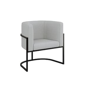 Cadeira Poltrona Decorativa Com Base Metal Preto Bouclê Cinza