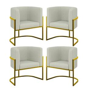 Kit 04 Cadeiras Poltrona Sala Quarto Base Metal Gold Bouclê Bege