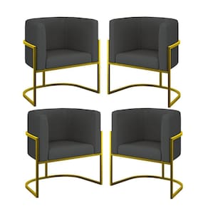 Kit 04 Cadeiras Poltrona Sala Quarto Base Metal Gold Corino Cinza