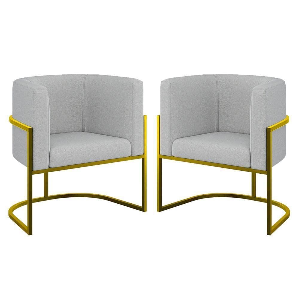 Kit 02 Poltronas Lua Sala Decorativa Base Ferro Gold Bouclê Cinza