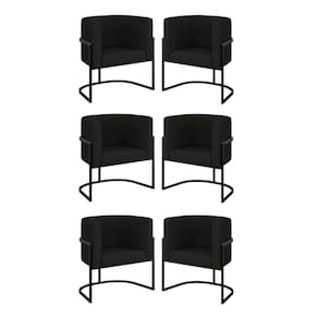 Kit 06 Cadeiras Poltrona Sala Quarto Base Preta Corino Preto