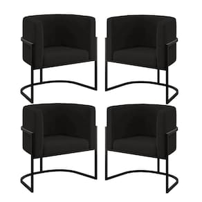 Kit 04 Cadeiras Poltrona Para Sala Quarto Base De Metal Preta Preto