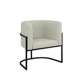 Cadeira Poltrona Decorativa Com Base Metal Preto Bouclê Bege