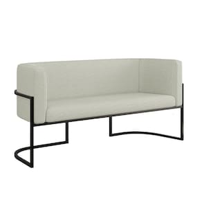 Sofá 2 Lugares Com Base De Metal Preto Para Recepção Bouclê Bege