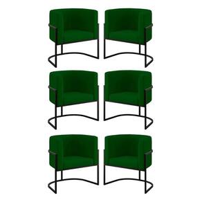Kit 06 Cadeiras Poltrona Para Sala Quarto Base Metal Preta Verde