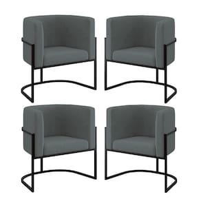 Kit 04 Cadeiras Poltrona Para Sala Quarto Base De Metal Preta Cinza