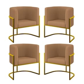 Kit 04 Poltronas Lua Sala Decorativa Base Ferro Gold Veludo Capuccino