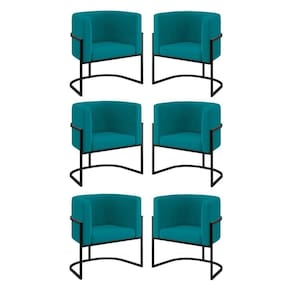Kit 06 Cadeiras Poltrona Para Sala Quarto Base Metal Preta Azul Turquesa