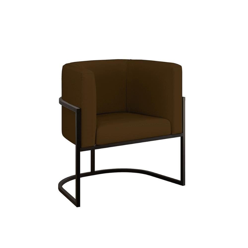 Cadeira Poltrona Decorativa Com Base Metal Preto Corino Marrom