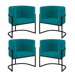 Kit 04 Cadeiras Poltrona Para Sala Quarto Base De Metal Preta Azul Turquesa
