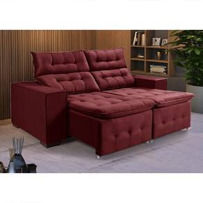 Sofá Retratil Reclinável 3 Lugares Pillow Em Veludo 1,90 Vinho Roxo