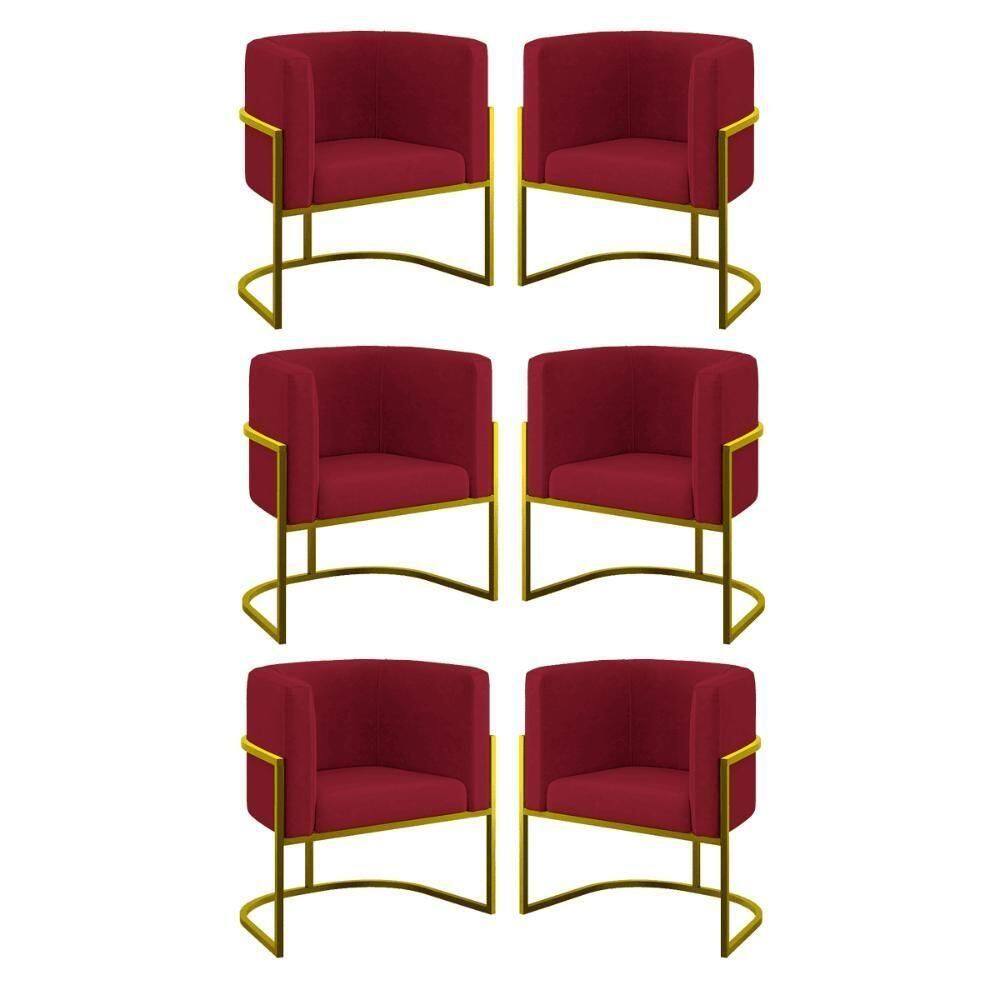 Kit 06 Cadeiras Poltrona Para Sala Quarto Base De Metal Gold Marsala