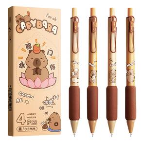 Canetas de tinta gel MOZXIRZ Cute Retrátil Capivara de 0,5 mm, 4 unidades
