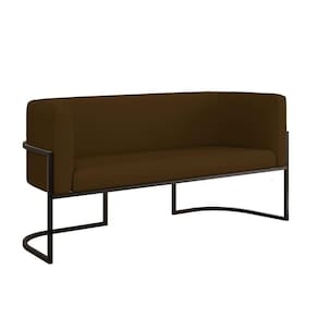 Sofá 2 Lugares Com Base De Metal Preto Para Recepção Corino Marrom