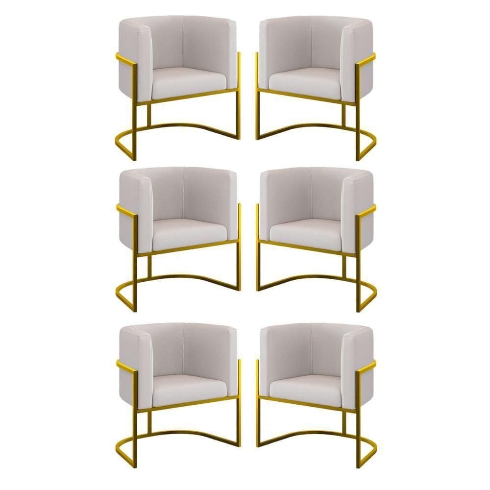 Kit 06 Cadeiras Poltrona Sala Quarto Base Gold Veludo Bege