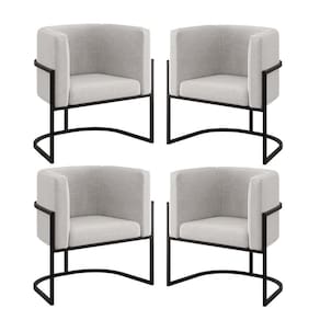 Kit 04 Cadeiras Poltrona Para Sala Quarto Base De Metal Preta Bege