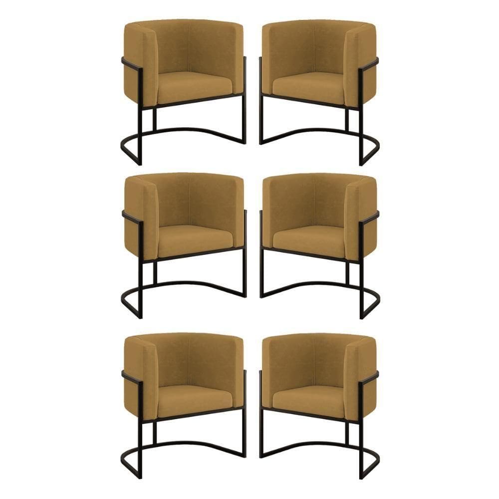 Kit 06 Poltronas Lua Sala Decorativa Base De Ferro Black Capuccino