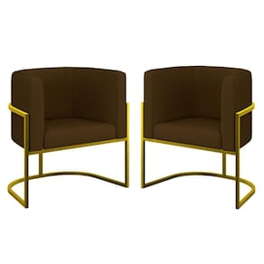 Kit 02 Cadeiras Poltrona Sala Quarto Base Metal Gold Corino Marrom