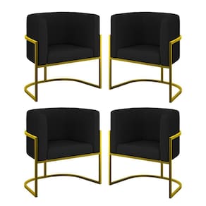 Kit 04 Cadeiras Poltrona Sala Quarto Base Metal Gold Corino Preto
