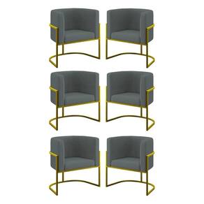 Kit 06 Cadeiras Poltrona Para Sala Quarto Base De Metal Gold Cinza