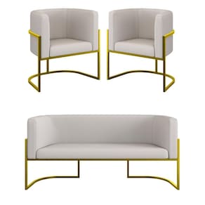 Kit 2 Cadeiras Poltronas + Sofá 2 Lugares Base Gold Corino Bege