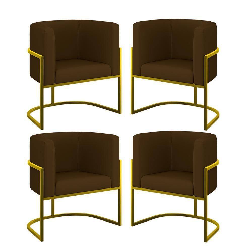 Kit 04 Cadeiras Poltrona Sala Quarto Base Metal Gold Corino Marrom