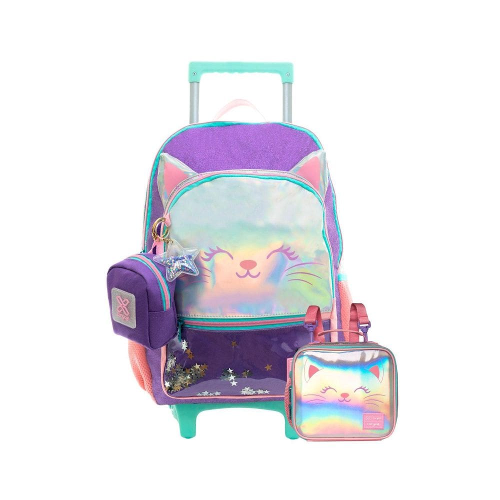 Kit Escolar Mochila Rodinha+Lancheira Gatinho Glitter