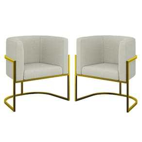 Kit 02 Cadeiras Poltrona Sala Quarto Base Metal Gold Bouclê Bege