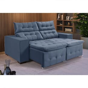 Sofá Retratil Reclinável Pillow 1,90 Veludo Denin Azul
