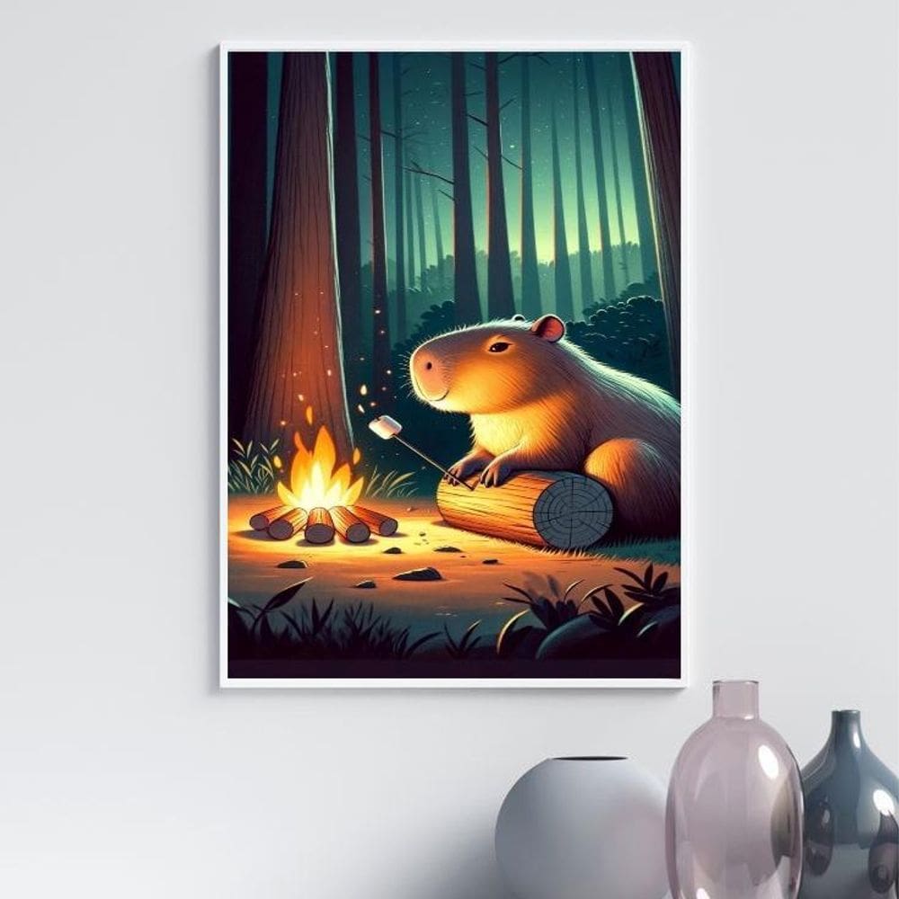 Quadro Capivara No Acampamento 33X24Cm - Com Vidro