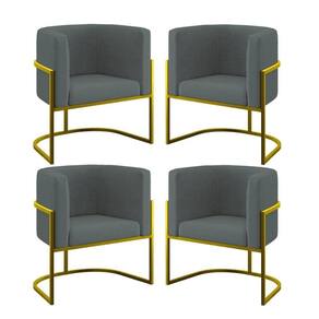 Kit 04 Cadeiras Poltrona Para Sala Quarto Base De Metal Gold Cinza