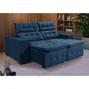 Sofá Retratil Reclinável Pillow 1,90 Veludo Azul