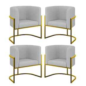 Kit 04 Poltronas Lua Sala Decorativa Base Ferro Gold Bouclê Cinza