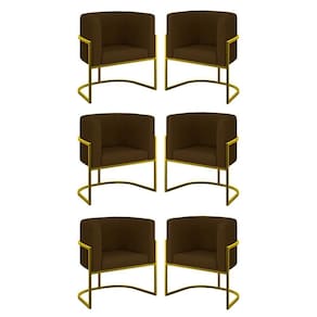 Kit 06 Poltronas Lua Sala Decorativa Base Ferro Gold Corino Marrom