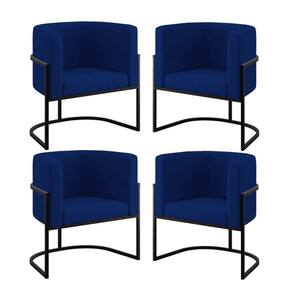 Kit 04 Cadeiras Poltrona Para Sala Quarto Base De Metal Preta Azul Marinho