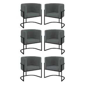 Kit 06 Cadeiras Poltrona Para Sala Quarto Base Metal Preta Cinza