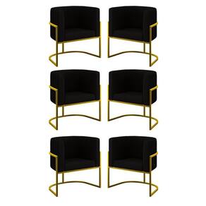 Kit 06 Cadeiras Poltrona Sala Quarto Base Gold Veludo Preto