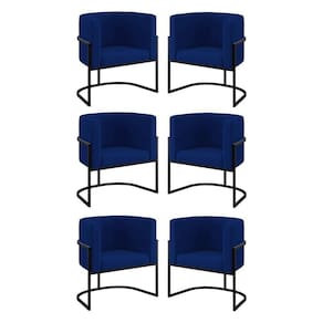 Kit 06 Cadeiras Poltrona Para Sala Quarto Base Metal Preta Azul Marinho