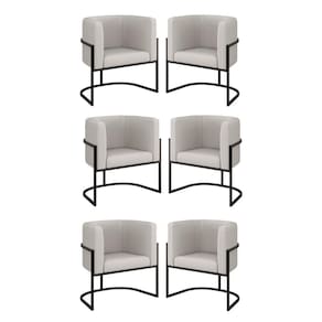Kit 06 Cadeiras Poltrona Sala Quarto Base Preta Corino Bege