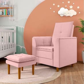 Poltrona Decorativa Amamentação Reforçada E Puff Luly Suede rosa