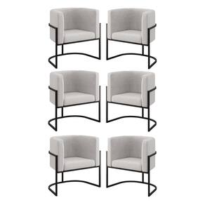 Kit 06 Cadeiras Poltrona Para Sala Quarto Base Metal Preta Bege