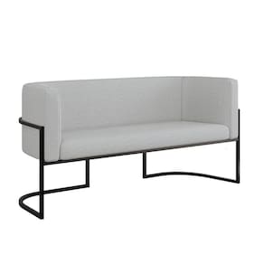 Sofá 2 Lugares Com Base De Metal Preto Para Recepção Bouclê Cinza
