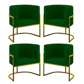 Kit 04 Cadeiras Poltrona Para Sala Quarto Base De Metal Gold Verde
