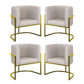 Kit 04 Cadeiras Poltrona Sala Quarto Base Metal Gold Corino Bege