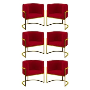 Kit 06 Cadeiras Poltrona Para Sala Quarto Base De Metal Gold Vermelho