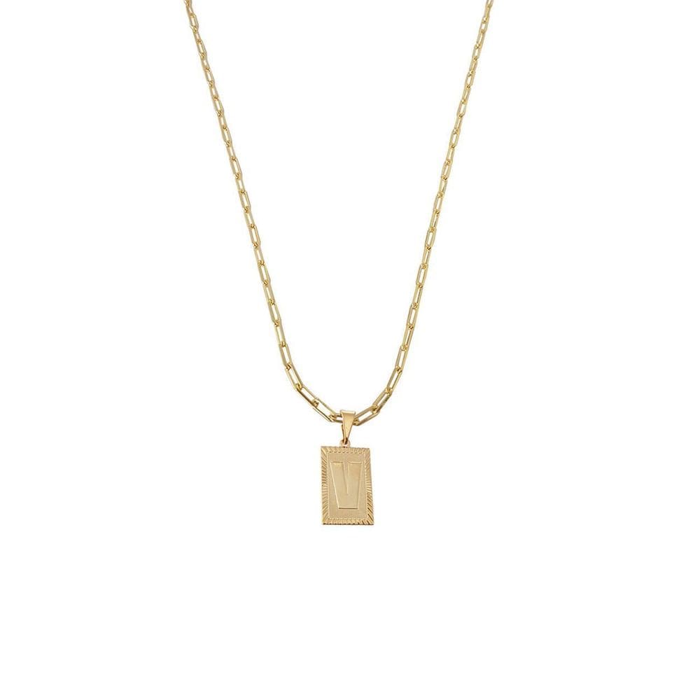Cordão 45Cm Masculino Feminino Pingente Letra V Banhado Ouro