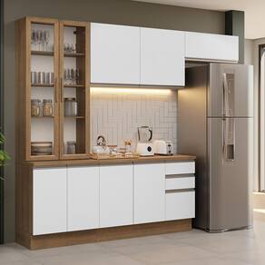 Armário de Cozinha Completa 270cm Rustic/Branco Glamy Madesa 16