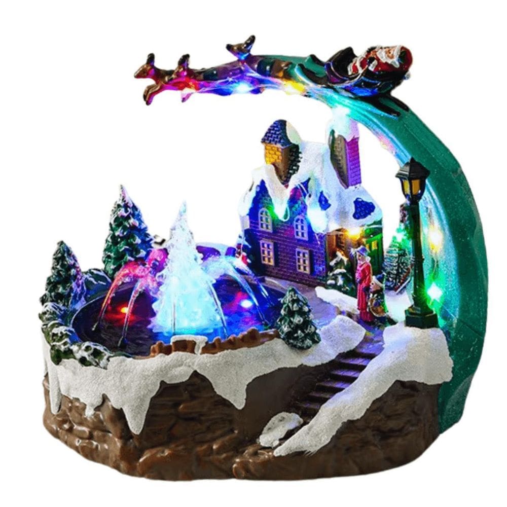 Vila Natalina Musical Mini Cenário Natal Led E Fonte Água